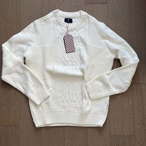 NWT BEN SHERMAN WHITE CABLE KNIT CREW NECK GIFT BOX
